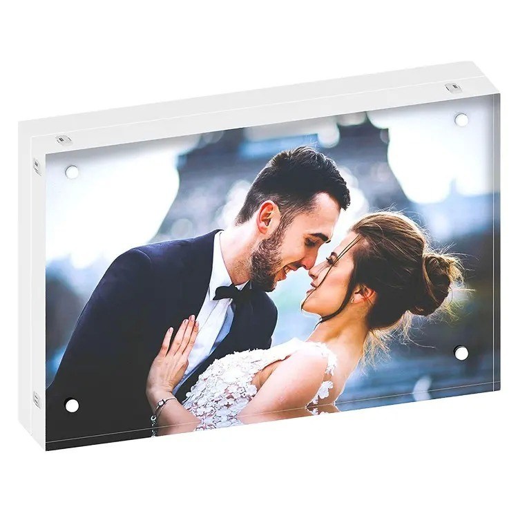 Nail Free Waterproof Double Acrylic Desktop Display Self Standing Magnetic Photo Frame