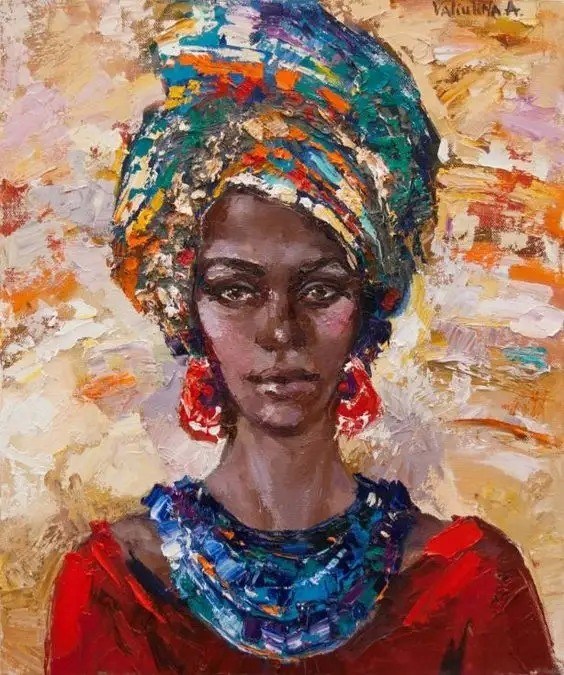 6 Color Print Method African Women Art Handmade Thick Paint Oil Painting for Home Wall Canvas Decor Landscape Design